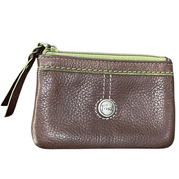 Fossil Brown and Green Pebbled Leather ID Key Holder - Picture 1 of 5